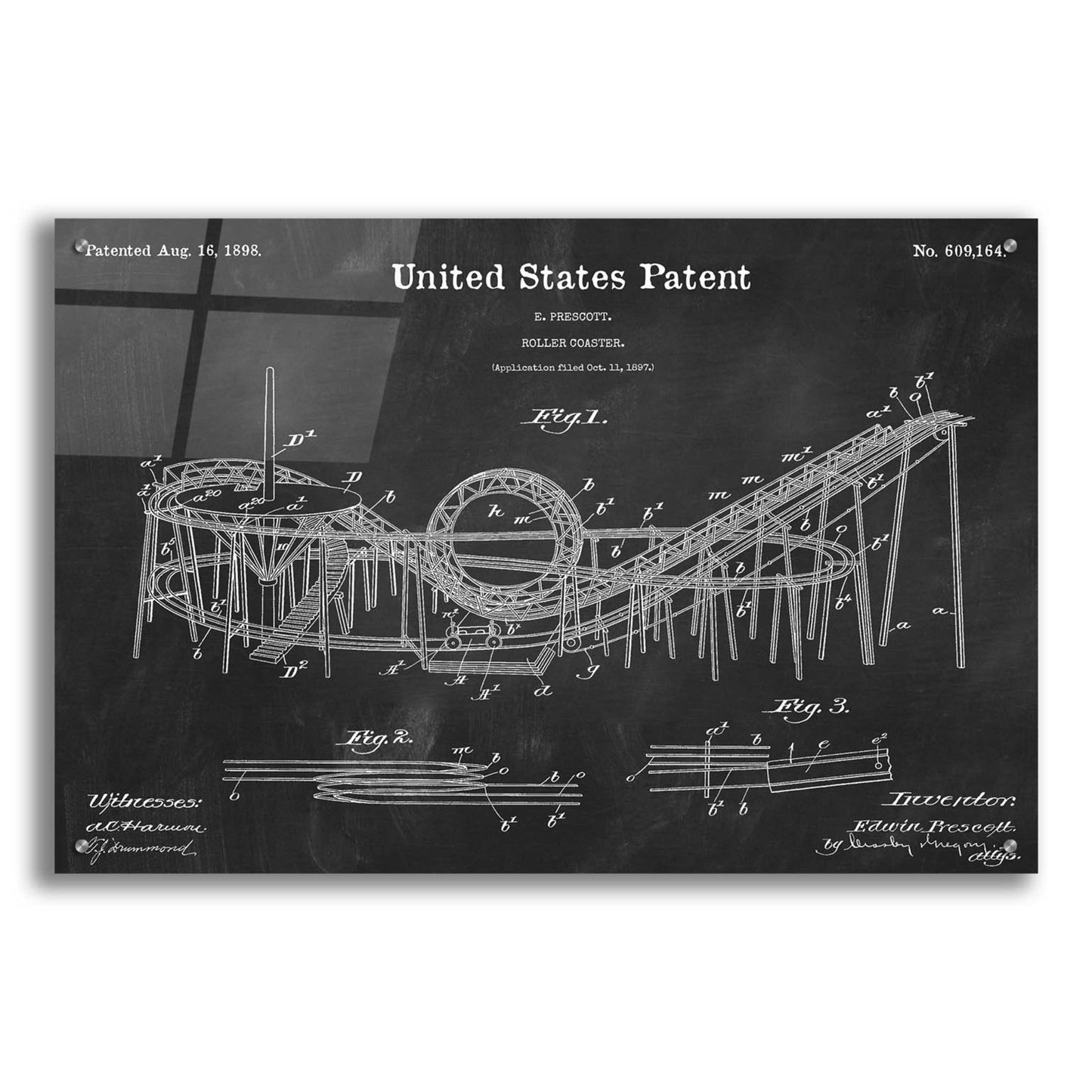 Epic Art 'Roller Coaster Blueprint Patent Chalkboard,' Acrylic Glass Wall Art,36x24