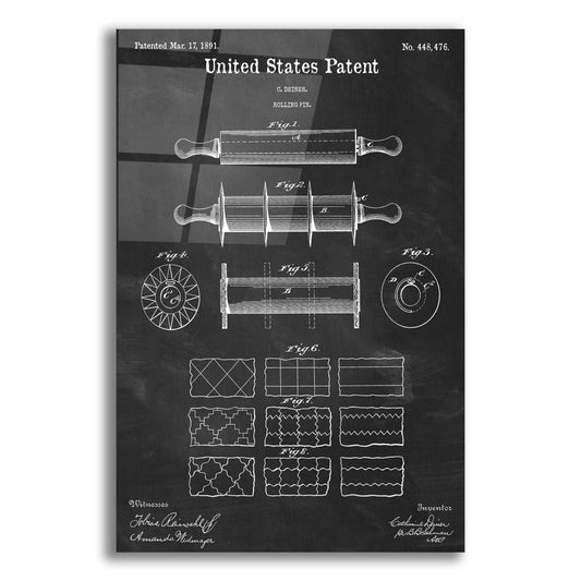 Epic Art 'Rolling Pin Blueprint Patent Chalkboard,' Acrylic Glass Wall Art,12x16x1.1x0,18x26x1.1x0,26x34x1.74x0,40x54x1.74x0