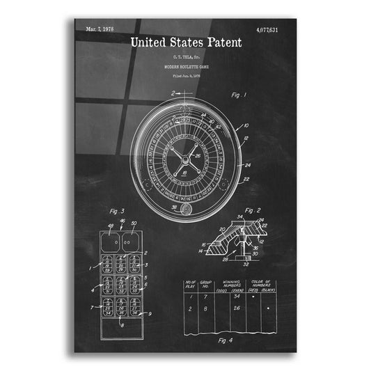 Epic Art 'Roulette Blueprint Patent Chalkboard,' Acrylic Glass Wall Art,12x16x1.1x0,18x26x1.1x0,26x34x1.74x0,40x54x1.74x0