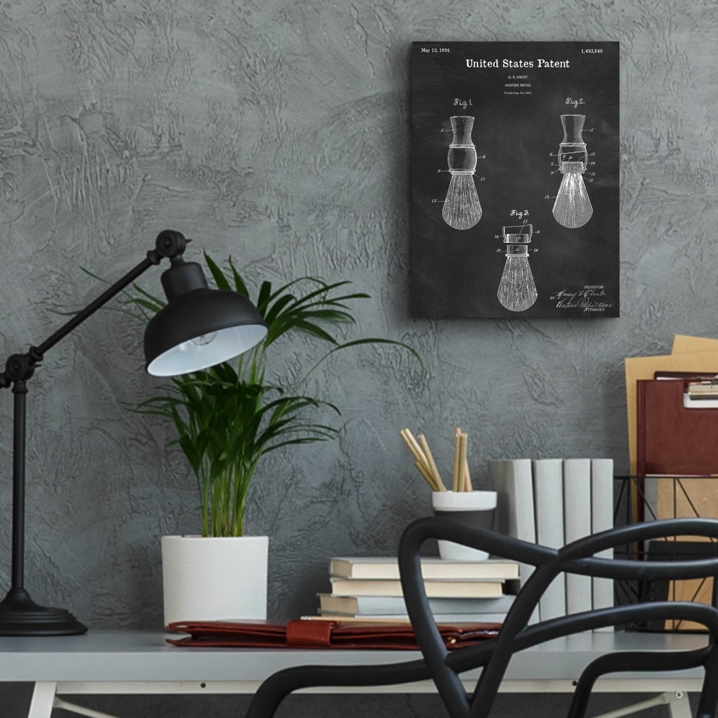 Epic Art 'Shaving Brush Blueprint Patent Chalkboard,' Acrylic Glass Wall Art,12x16
