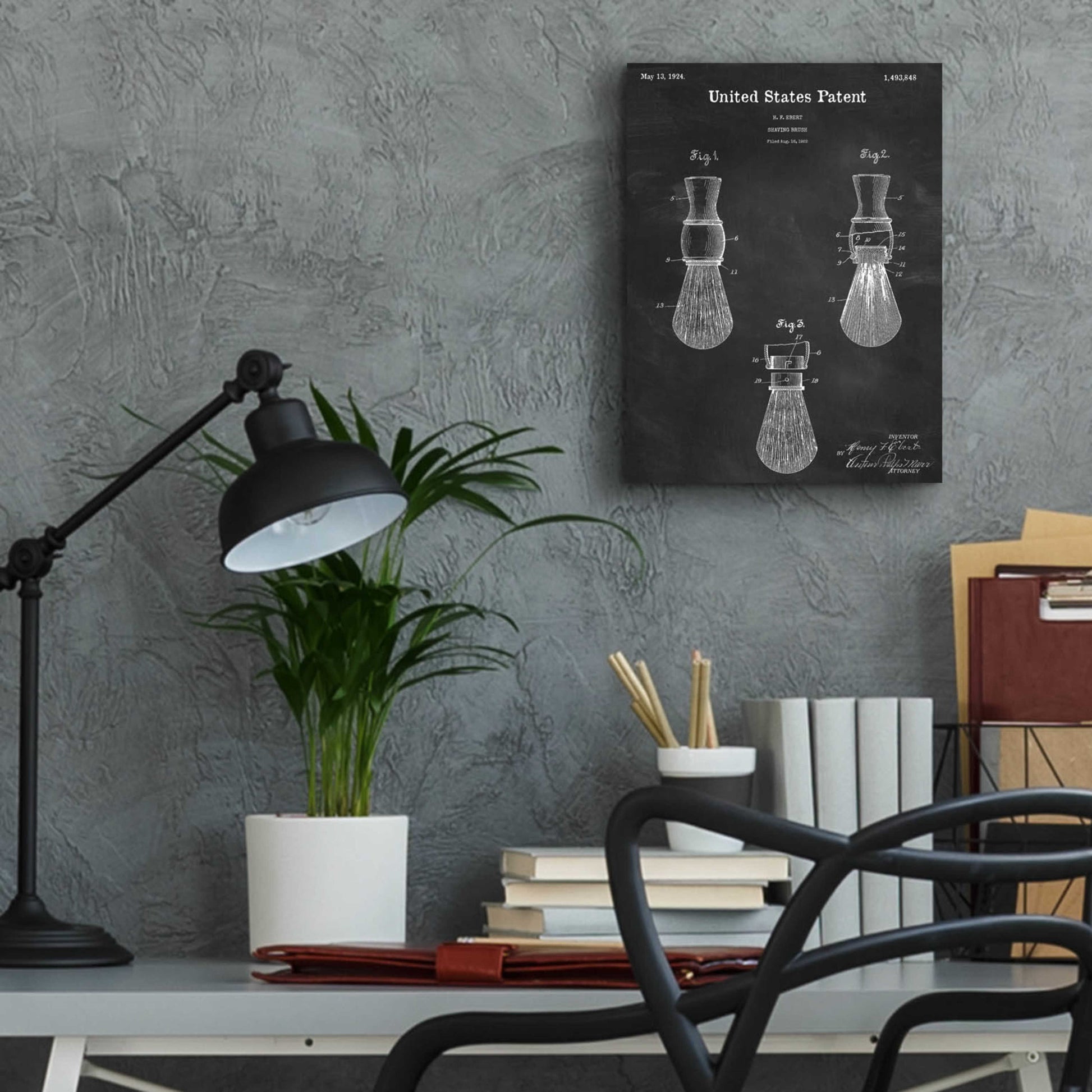 Epic Art 'Shaving Brush Blueprint Patent Chalkboard,' Acrylic Glass Wall Art,12x16