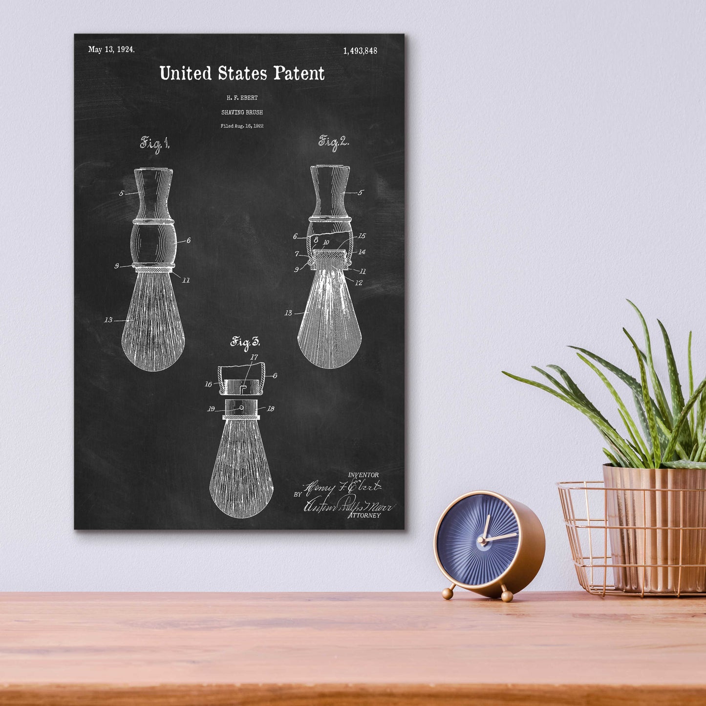 Epic Art 'Shaving Brush Blueprint Patent Chalkboard,' Acrylic Glass Wall Art,12x16