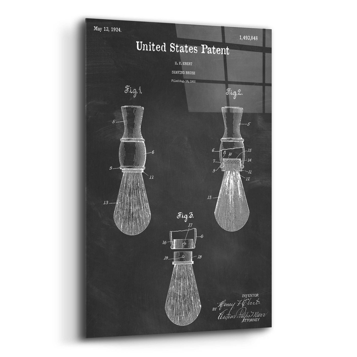 Epic Art 'Shaving Brush Blueprint Patent Chalkboard,' Acrylic Glass Wall Art,16x24