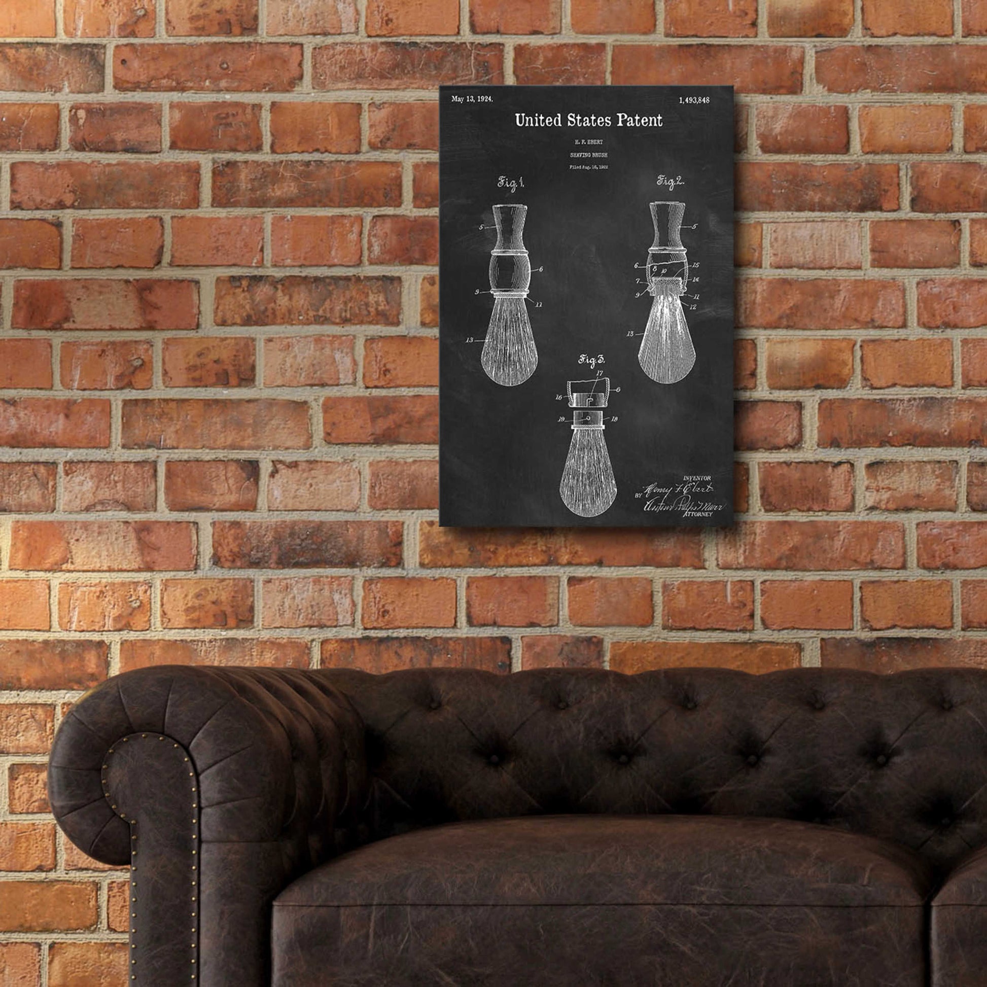 Epic Art 'Shaving Brush Blueprint Patent Chalkboard,' Acrylic Glass Wall Art,16x24