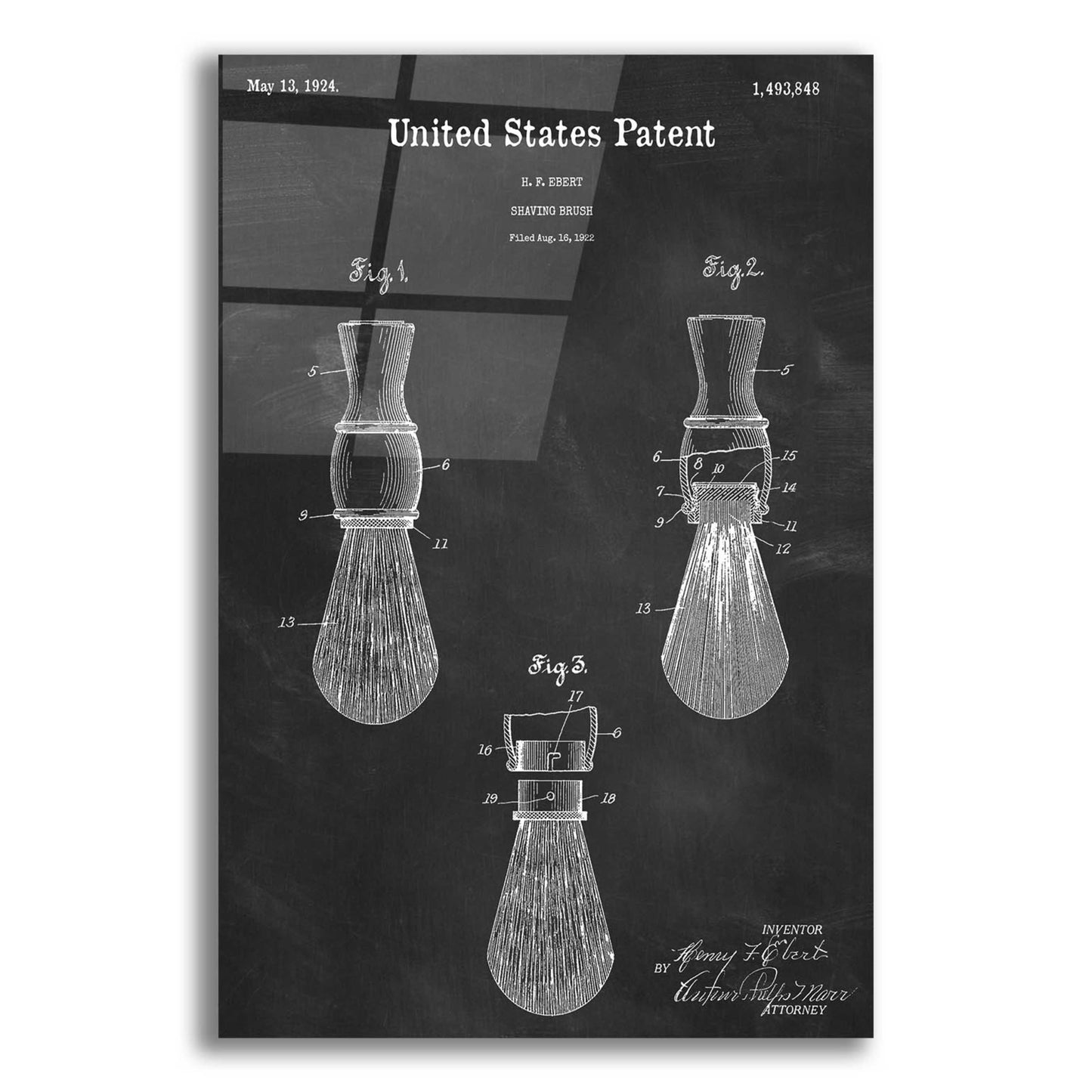 Epic Art 'Shaving Brush Blueprint Patent Chalkboard,' Acrylic Glass Wall Art,16x24