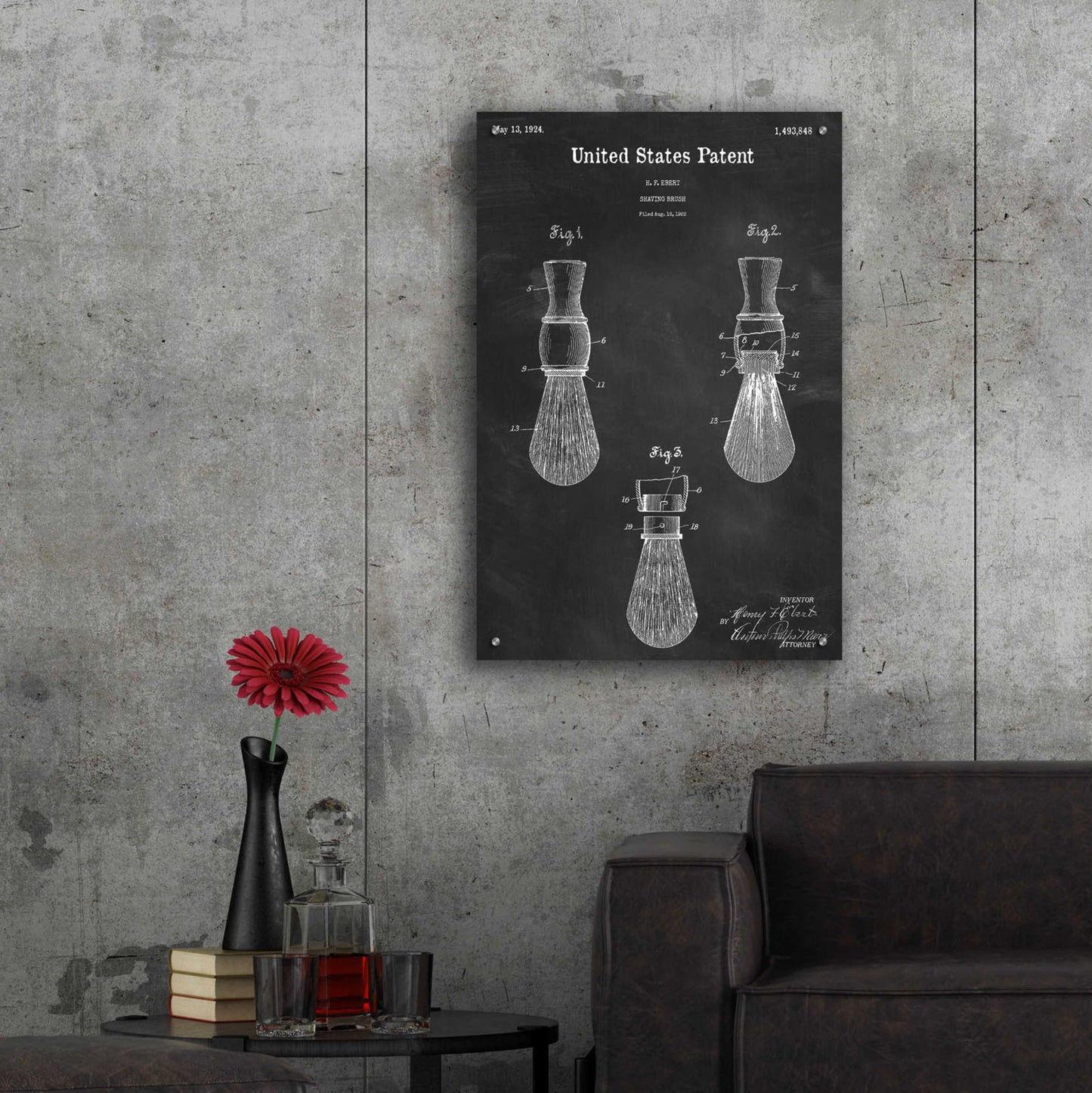 Epic Art 'Shaving Brush Blueprint Patent Chalkboard,' Acrylic Glass Wall Art,24x36