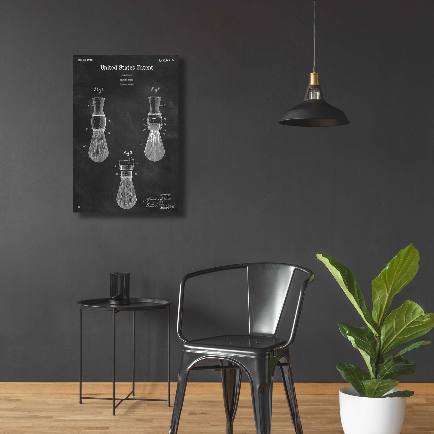 Epic Art 'Shaving Brush Blueprint Patent Chalkboard,' Acrylic Glass Wall Art,24x36
