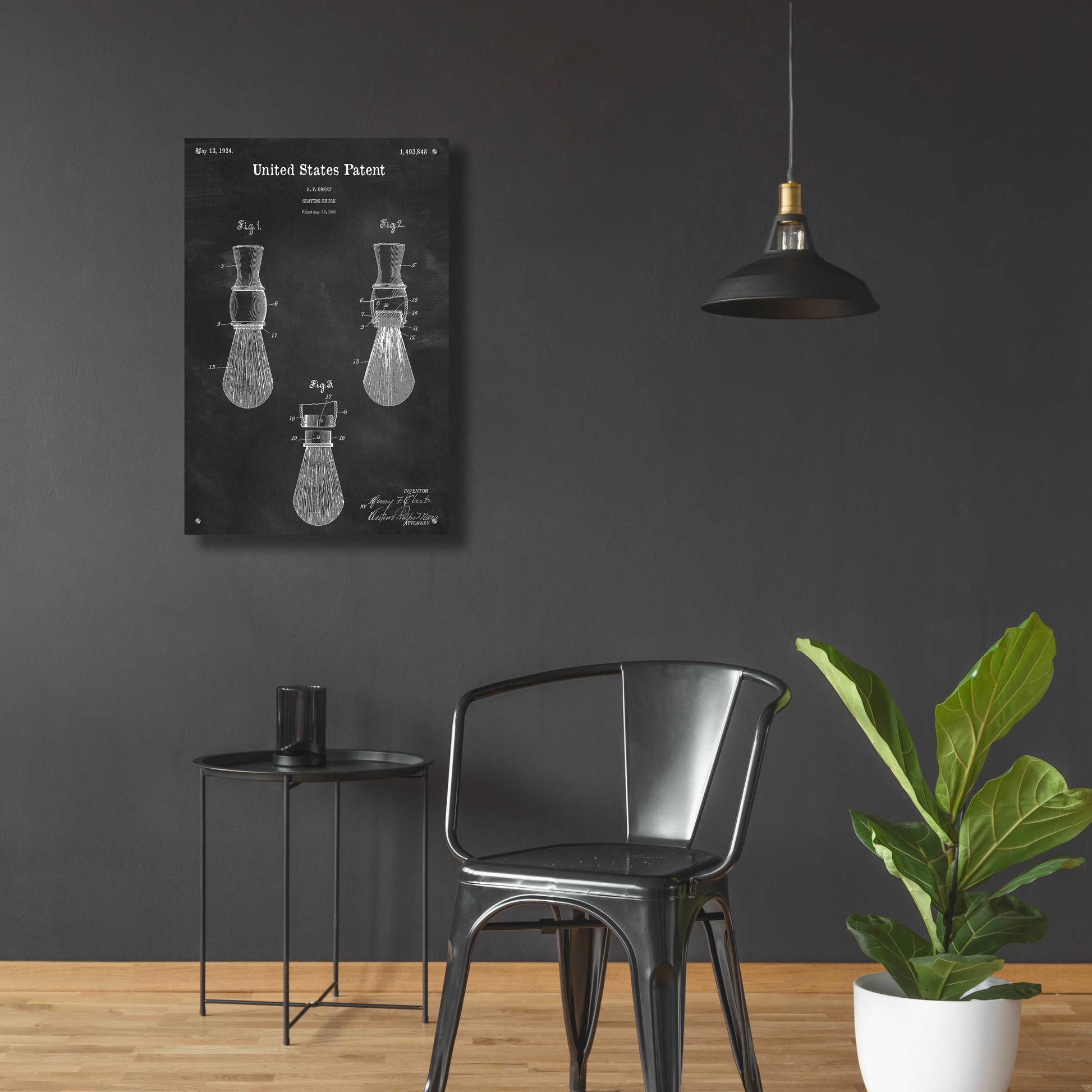 Epic Art 'Shaving Brush Blueprint Patent Chalkboard,' Acrylic Glass Wall Art,24x36