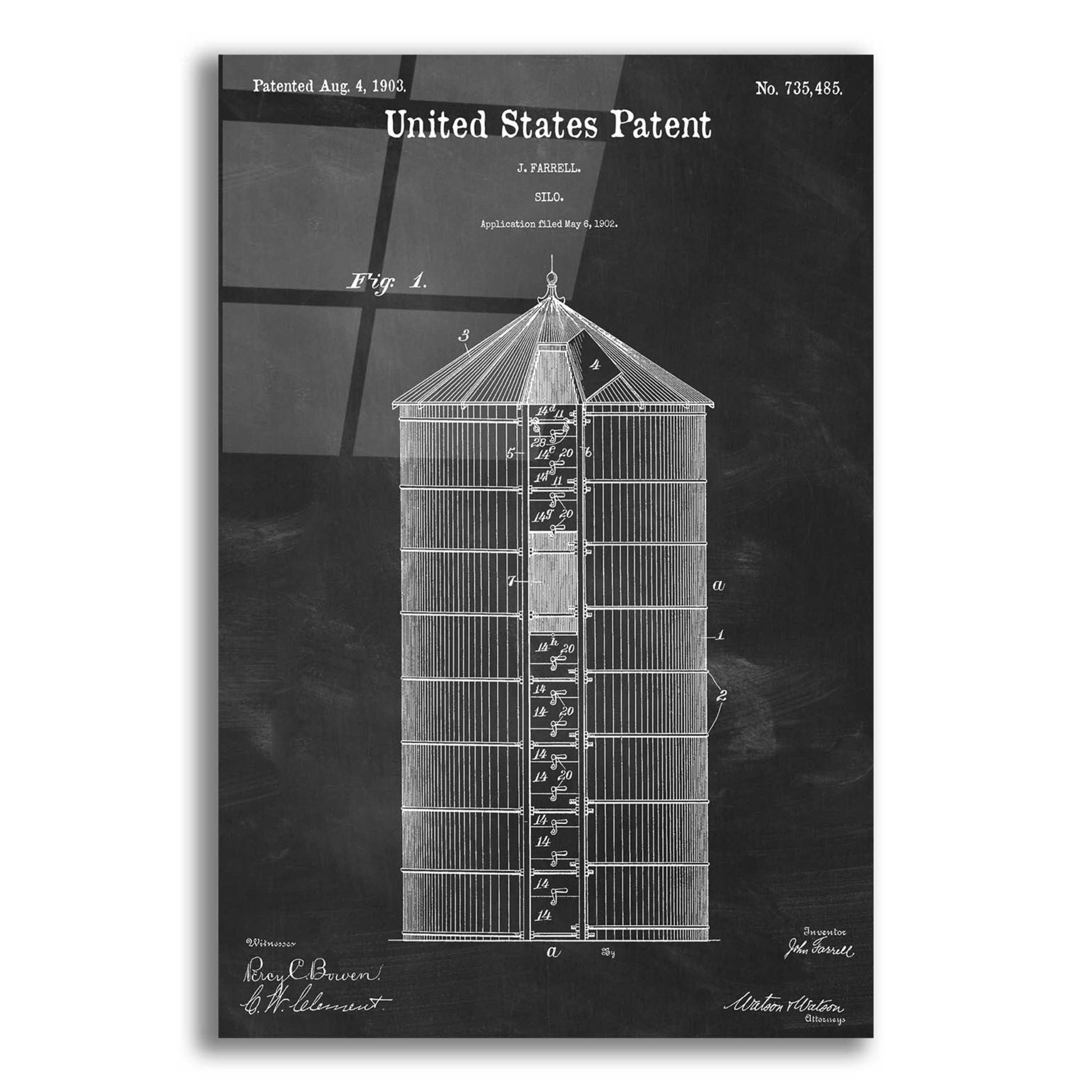 Epic Art 'Silo Blueprint Patent Chalkboard,' Acrylic Glass Wall Art,16x24
