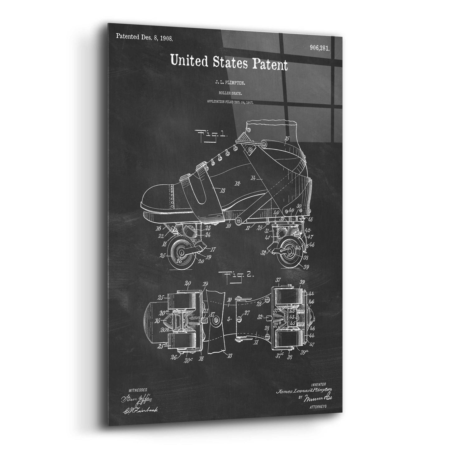 Epic Art 'Roller Skate Blueprint Patent Chalkboard,' Acrylic Glass Wall Art,12x16