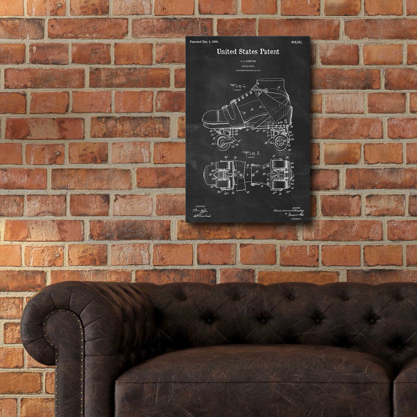 Epic Art 'Roller Skate Blueprint Patent Chalkboard,' Acrylic Glass Wall Art,16x24