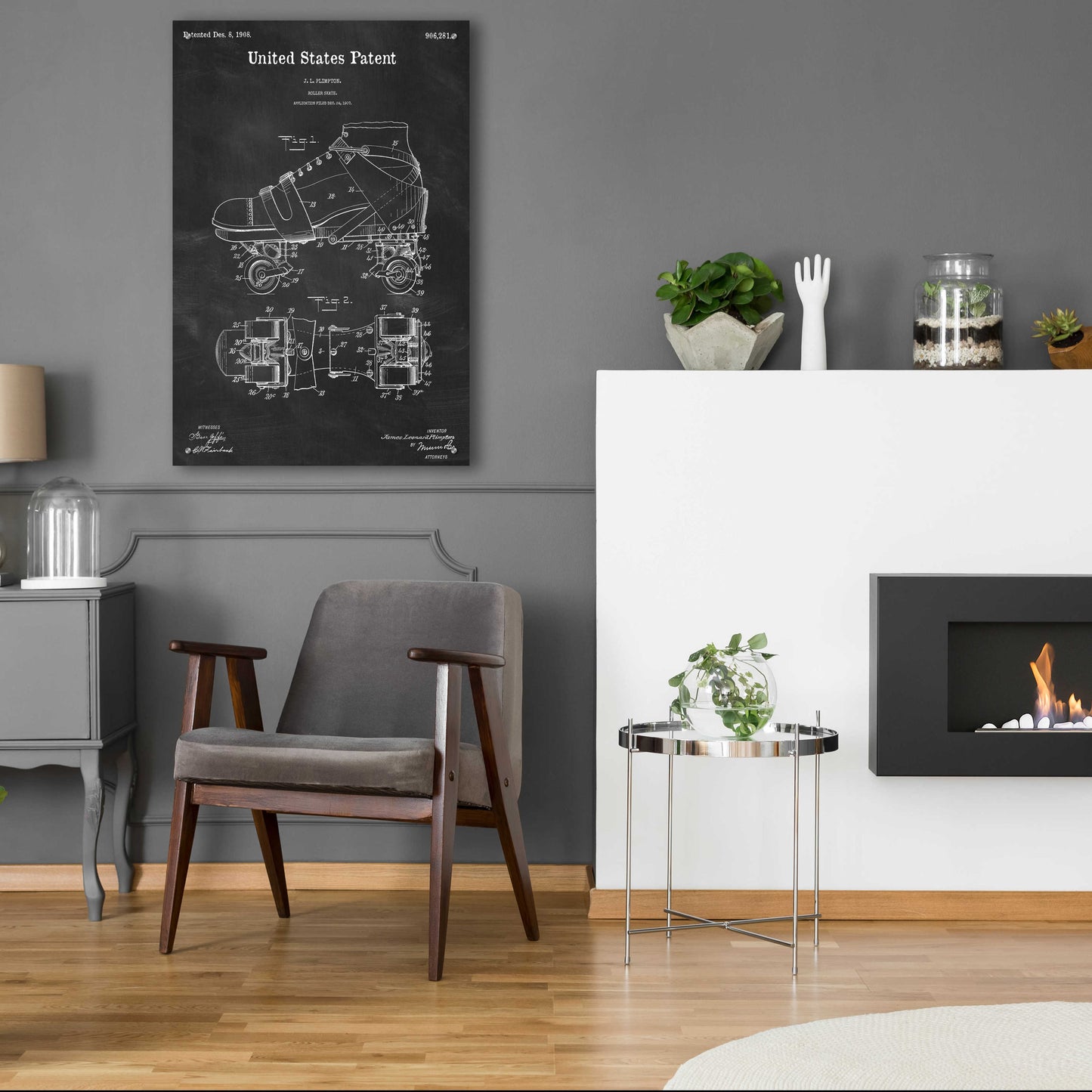 Epic Art 'Roller Skate Blueprint Patent Chalkboard,' Acrylic Glass Wall Art,24x36