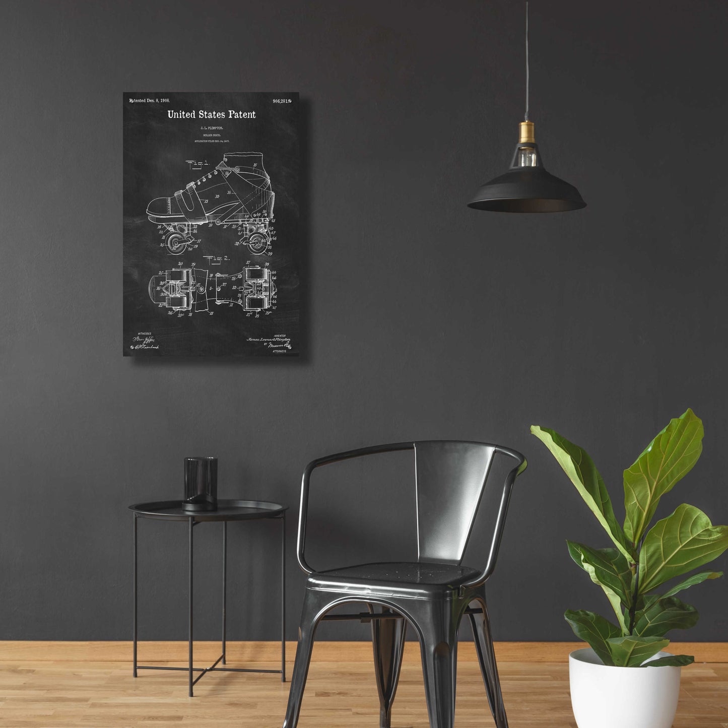 Epic Art 'Roller Skate Blueprint Patent Chalkboard,' Acrylic Glass Wall Art,24x36
