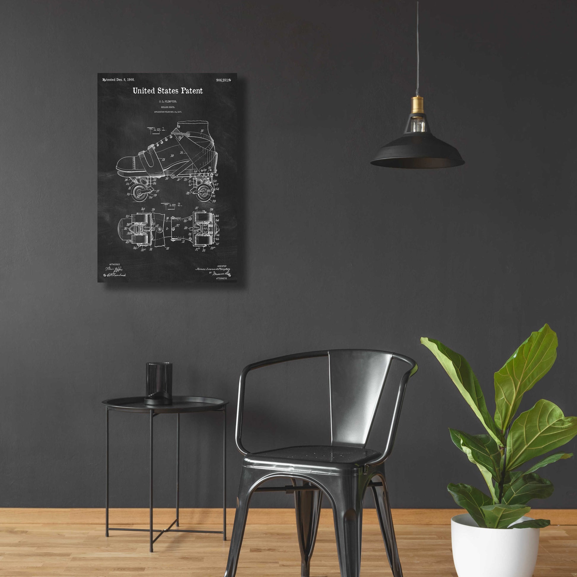 Epic Art 'Roller Skate Blueprint Patent Chalkboard,' Acrylic Glass Wall Art,24x36