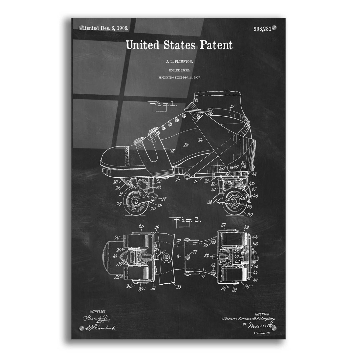 Epic Art 'Roller Skate Blueprint Patent Chalkboard,' Acrylic Glass Wall Art,24x36