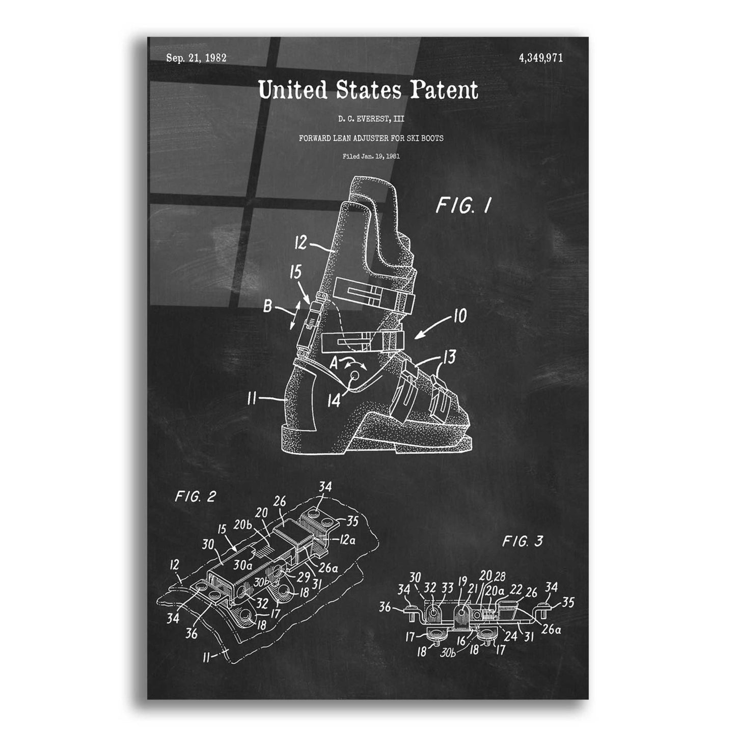 Epic Art 'Ski Boots Blueprint Patent Chalkboard,' Acrylic Glass Wall Art,12x16