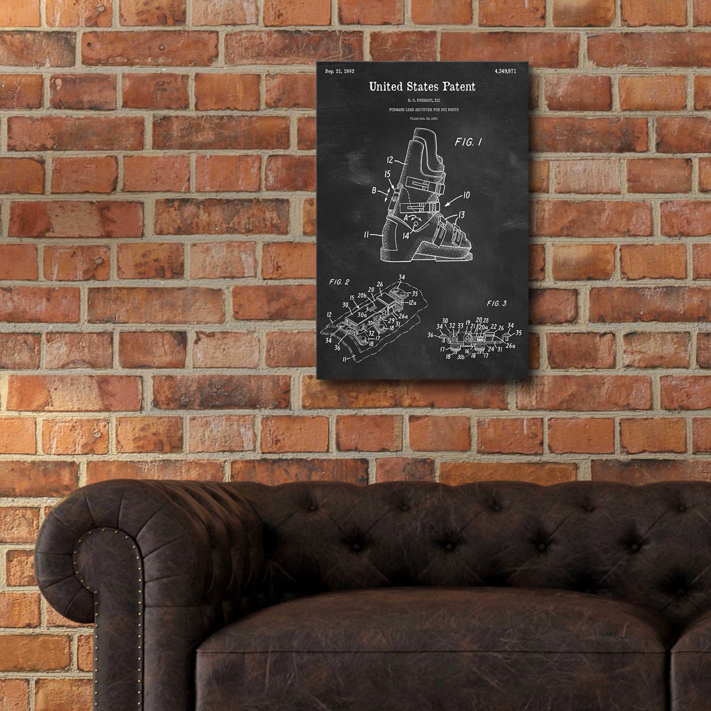 Epic Art 'Ski Boots Blueprint Patent Chalkboard,' Acrylic Glass Wall Art,16x24