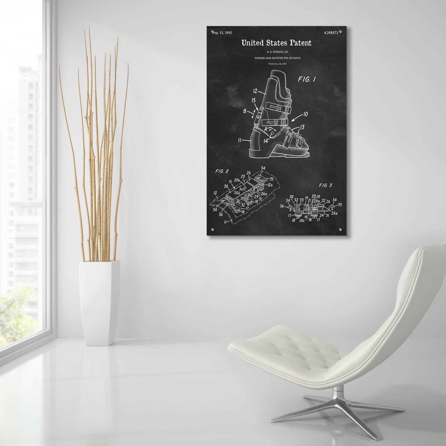 Epic Art 'Ski Boots Blueprint Patent Chalkboard,' Acrylic Glass Wall Art,24x36