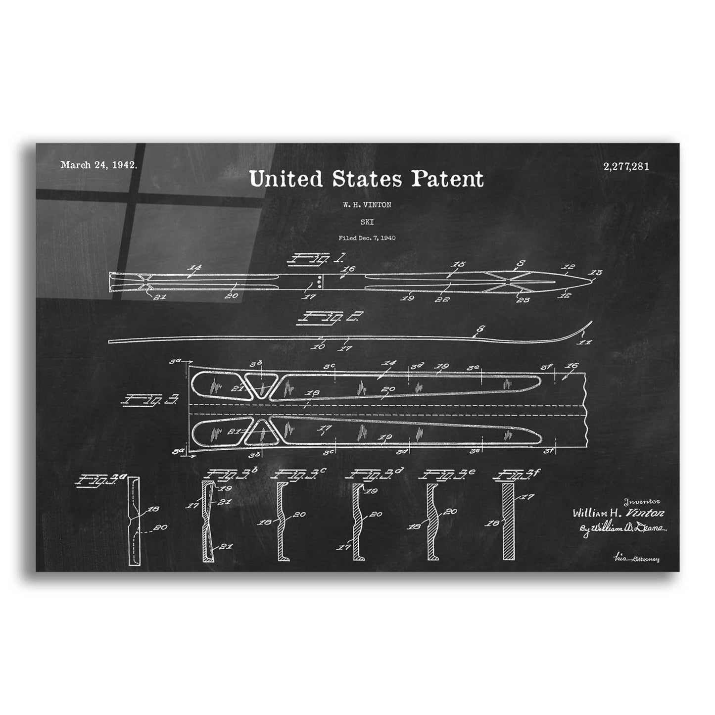 Epic Art 'Ski Blueprint Patent Chalkboard,' Acrylic Glass Wall Art,16x12