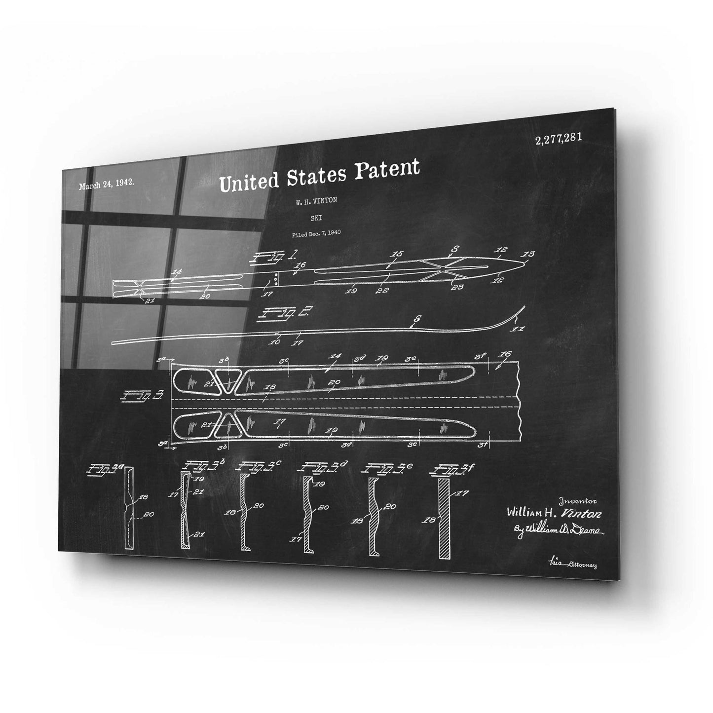 Epic Art 'Ski Blueprint Patent Chalkboard,' Acrylic Glass Wall Art,24x16