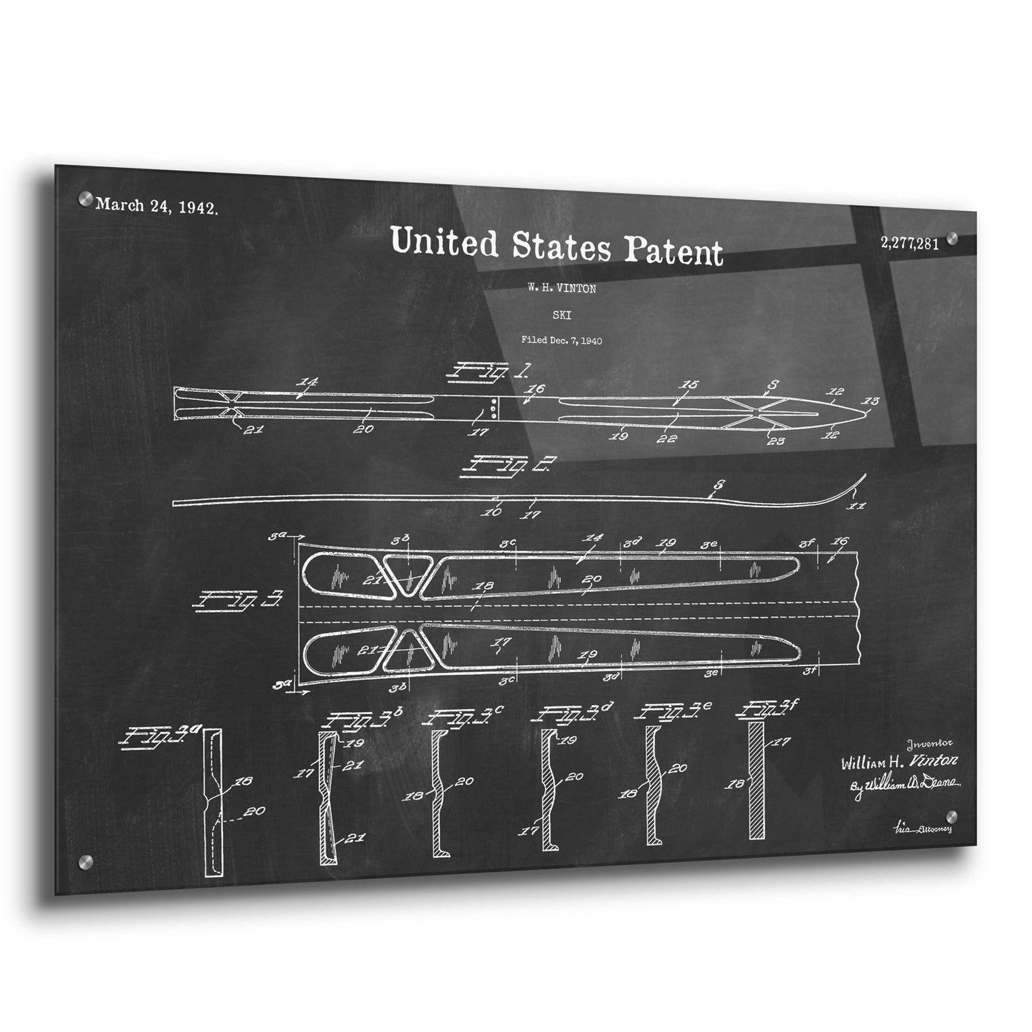 Epic Art 'Ski Blueprint Patent Chalkboard,' Acrylic Glass Wall Art,36x24