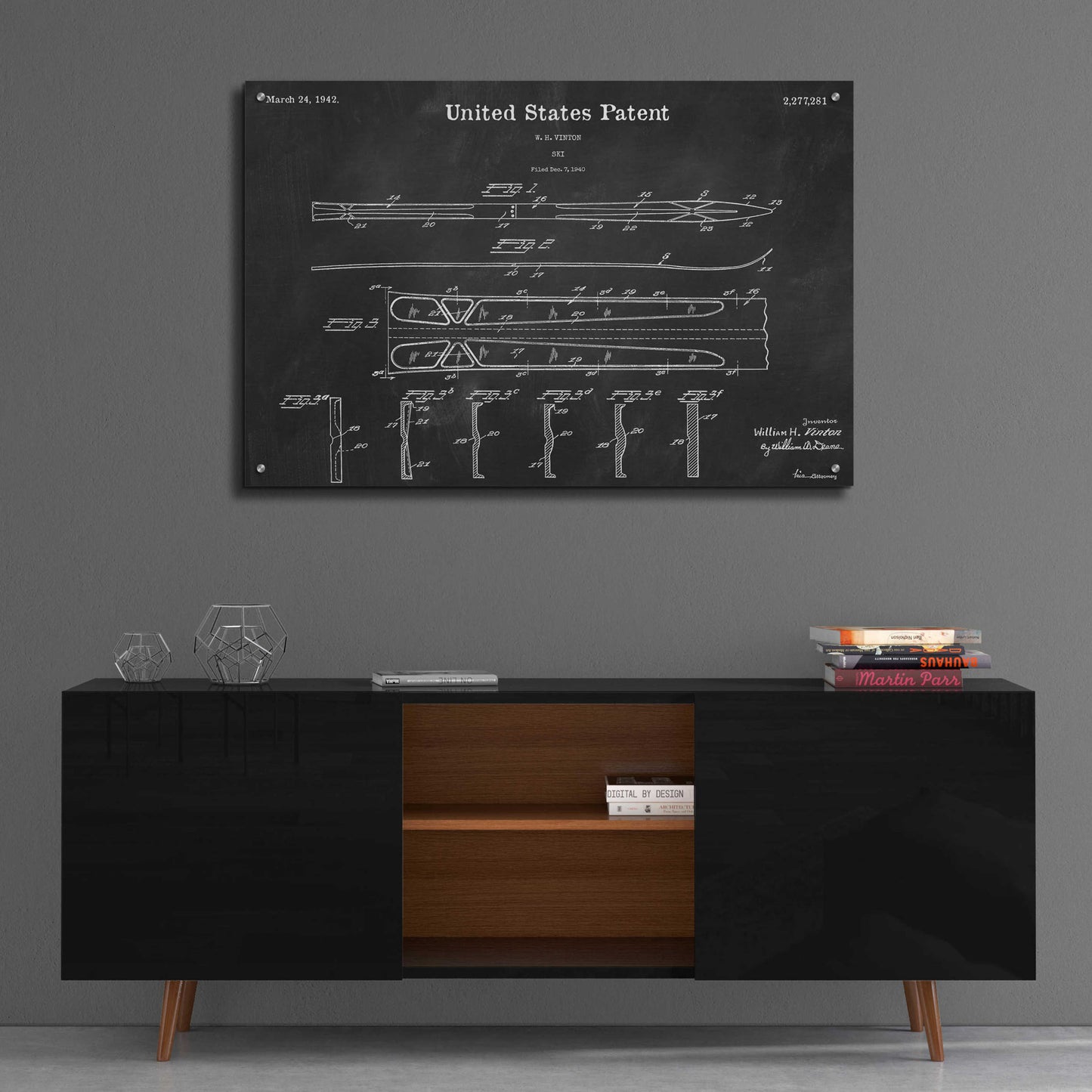 Epic Art 'Ski Blueprint Patent Chalkboard,' Acrylic Glass Wall Art,36x24