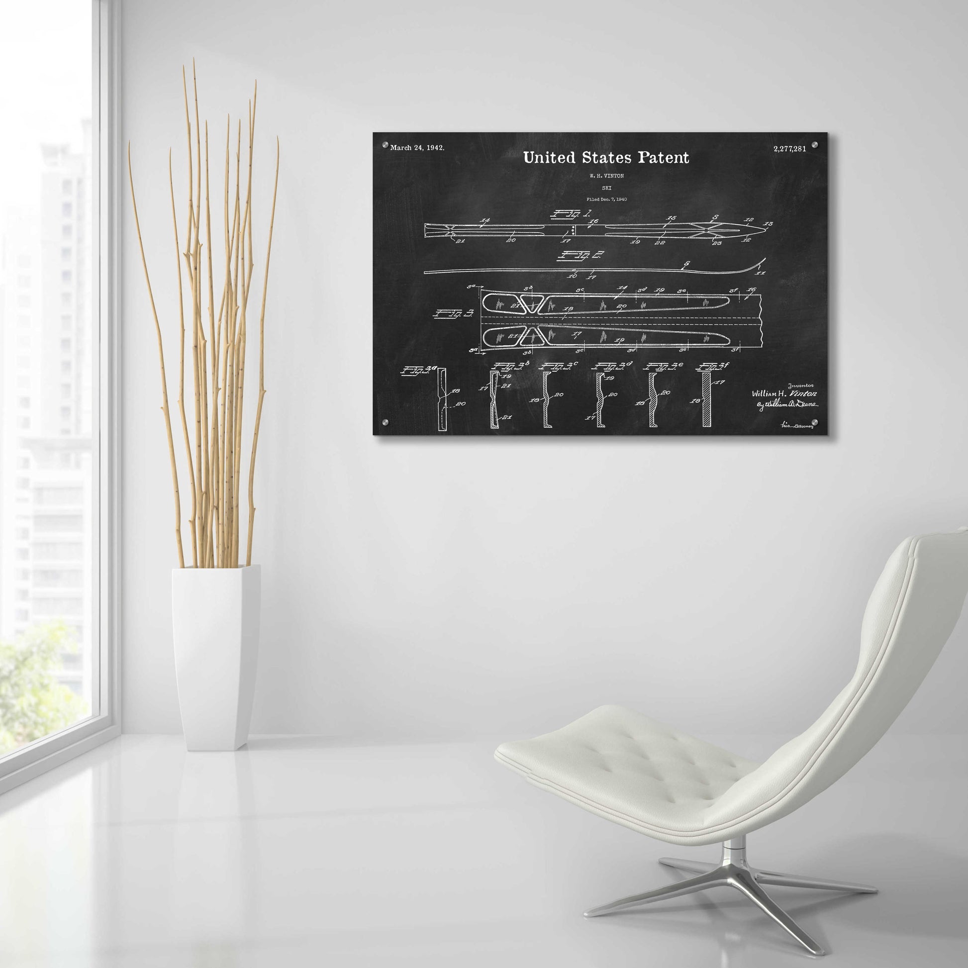 Epic Art 'Ski Blueprint Patent Chalkboard,' Acrylic Glass Wall Art,36x24