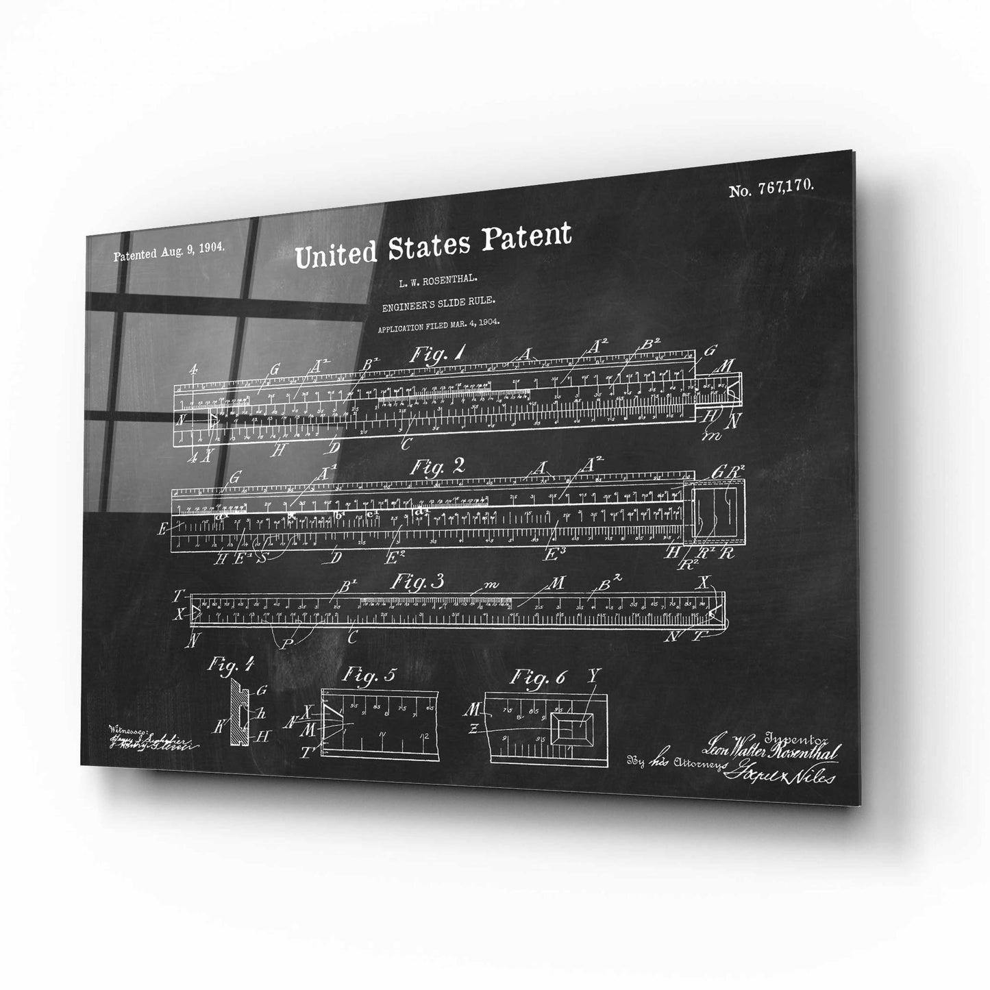 Epic Art 'Slide Rule Blueprint Patent Chalkboard,' Acrylic Glass Wall Art,16x12