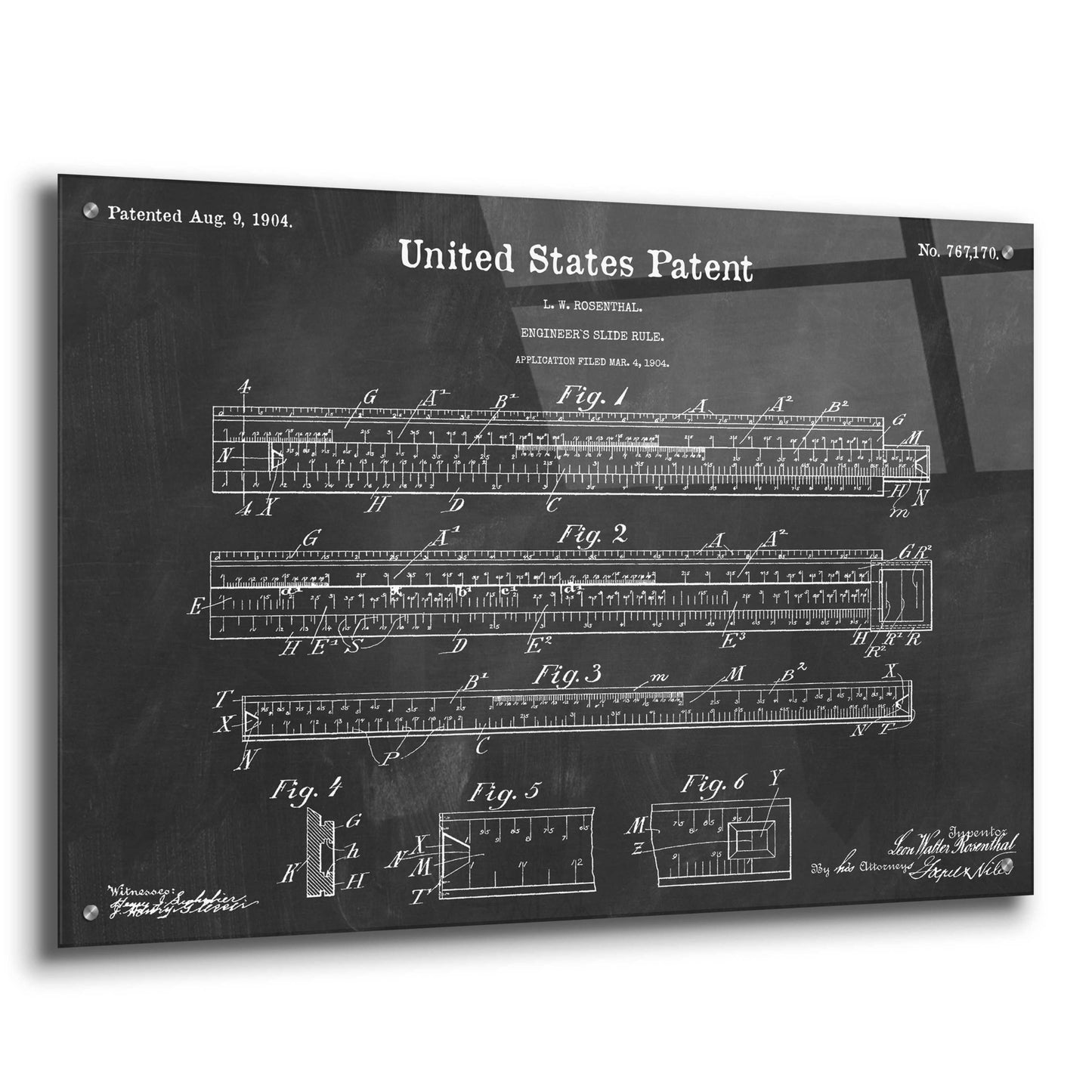 Epic Art 'Slide Rule Blueprint Patent Chalkboard,' Acrylic Glass Wall Art,36x24