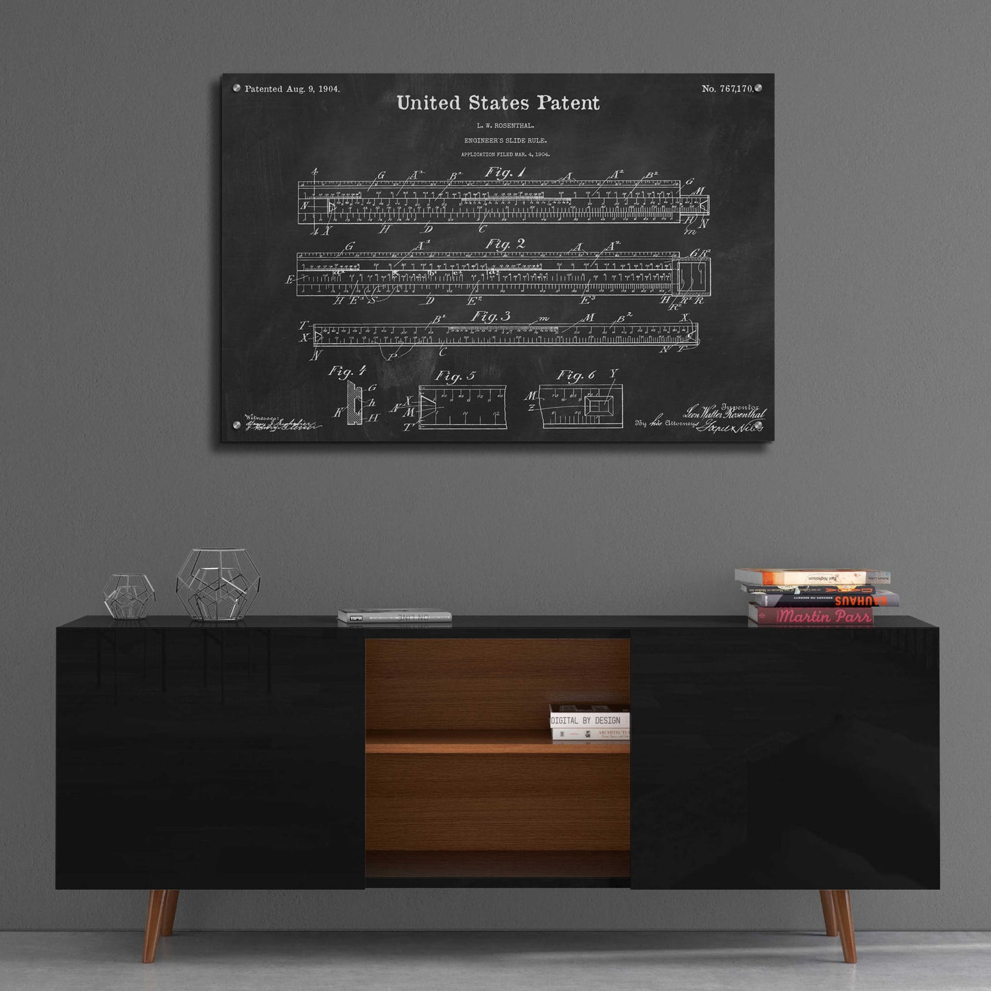 Epic Art 'Slide Rule Blueprint Patent Chalkboard,' Acrylic Glass Wall Art,36x24