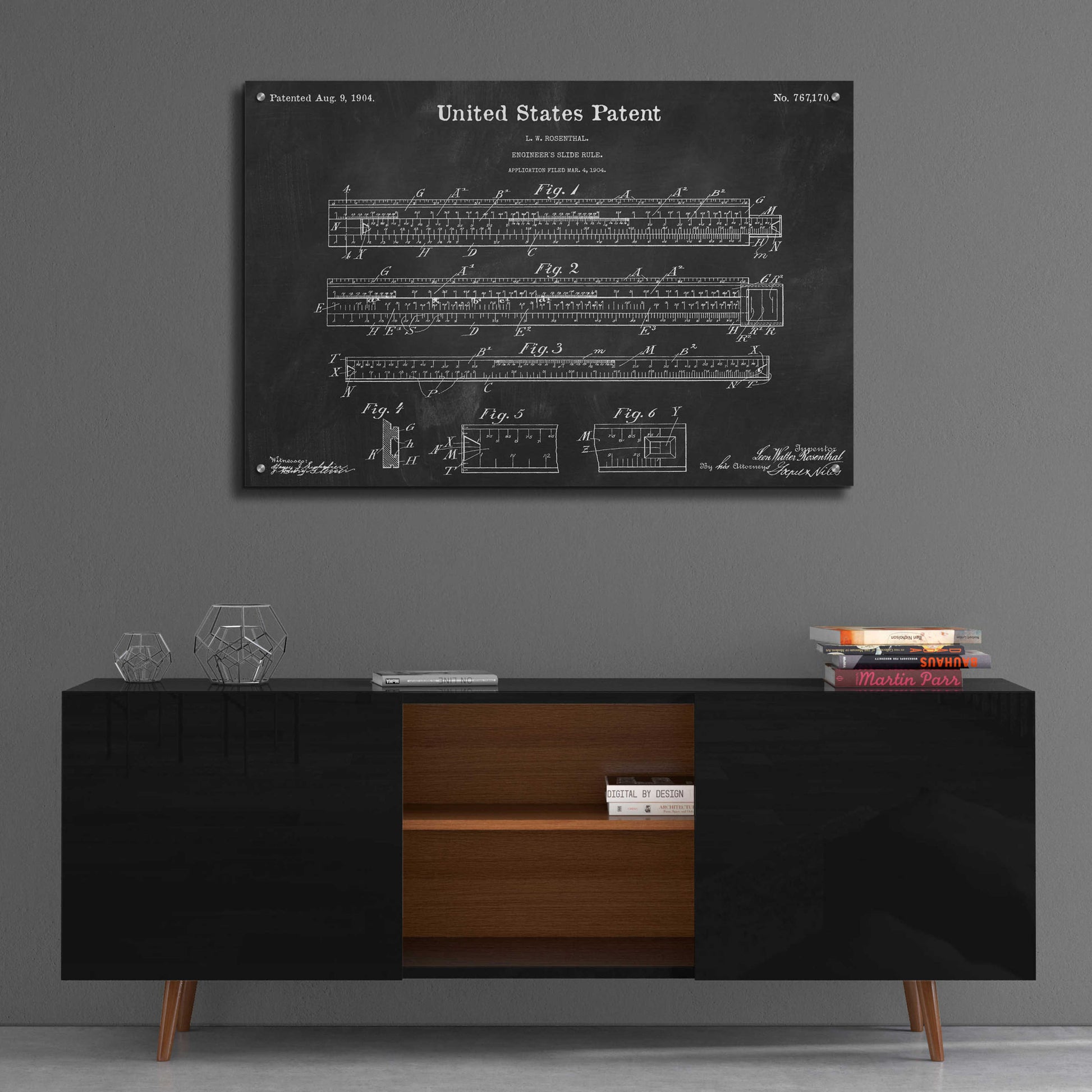 Epic Art 'Slide Rule Blueprint Patent Chalkboard,' Acrylic Glass Wall Art,36x24