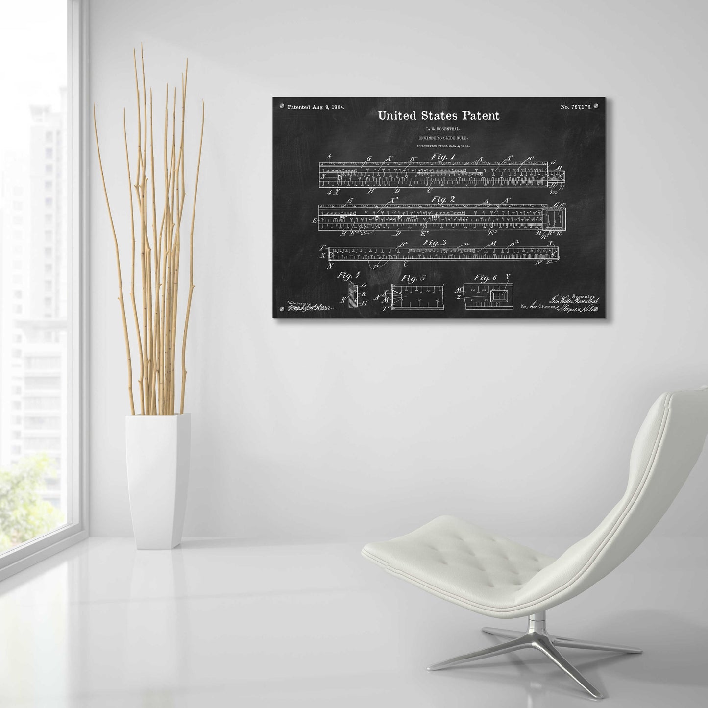 Epic Art 'Slide Rule Blueprint Patent Chalkboard,' Acrylic Glass Wall Art,36x24