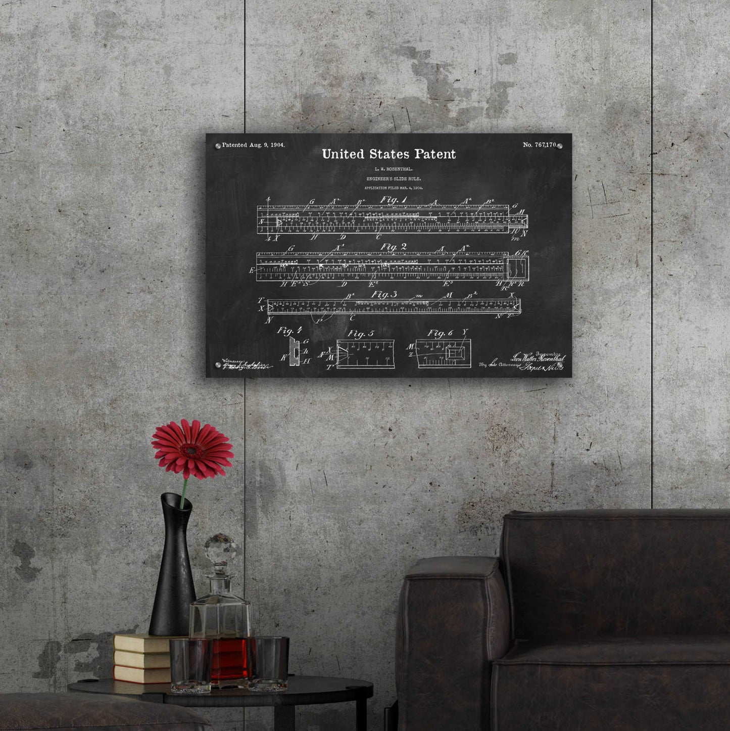 Epic Art 'Slide Rule Blueprint Patent Chalkboard,' Acrylic Glass Wall Art,36x24