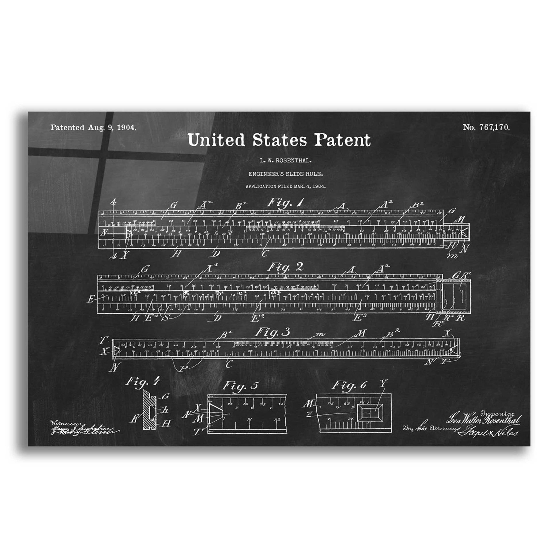 Epic Art 'Slide Rule Blueprint Patent Chalkboard,' Acrylic Glass Wall Art,16x12x1.1x0,26x18x1.1x0,34x26x1.74x0,54x40x1.74x0