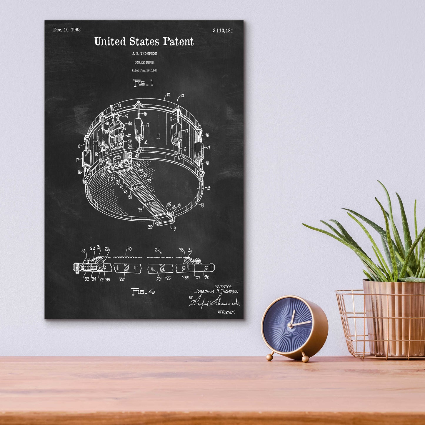 Epic Art 'Snare Drum Blueprint Patent Chalkboard,' Acrylic Glass Wall Art,12x16