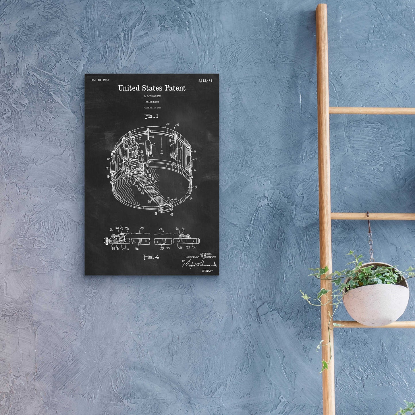 Epic Art 'Snare Drum Blueprint Patent Chalkboard,' Acrylic Glass Wall Art,16x24