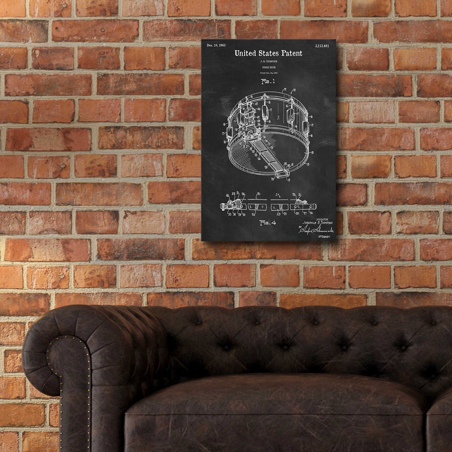 Epic Art 'Snare Drum Blueprint Patent Chalkboard,' Acrylic Glass Wall Art,16x24