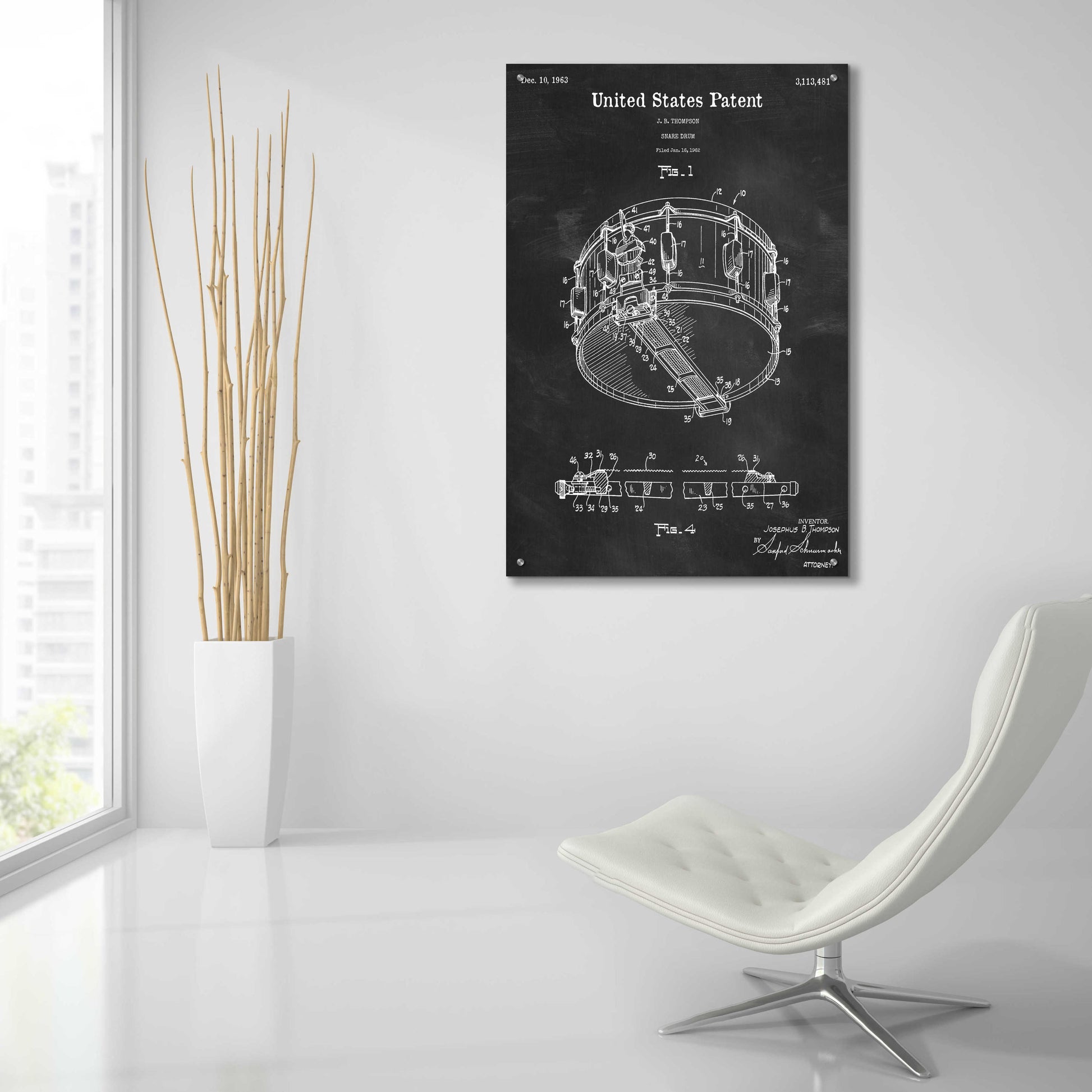 Epic Art 'Snare Drum Blueprint Patent Chalkboard,' Acrylic Glass Wall Art,24x36