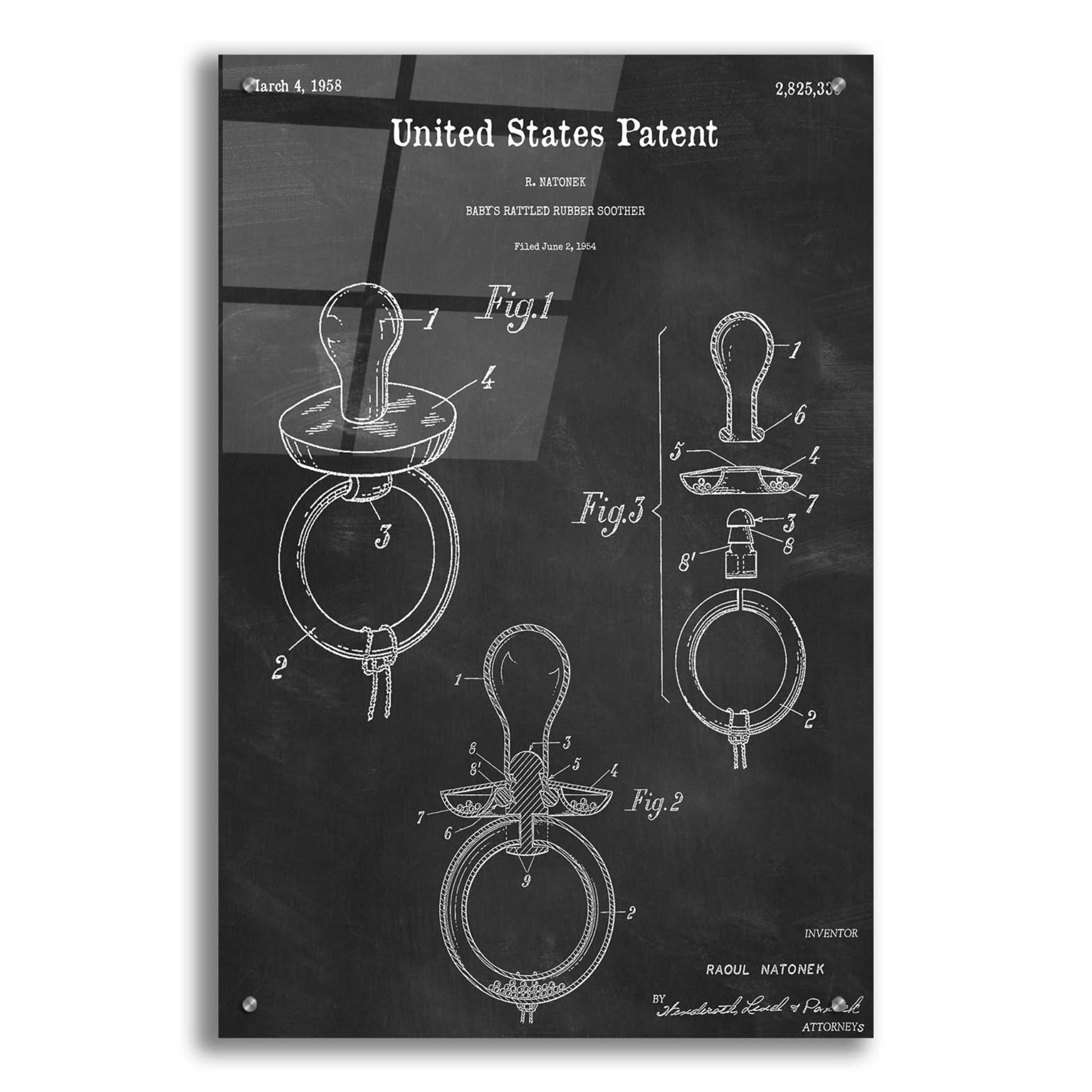 Epic Art 'Baby Pacifier Blueprint Patent Chalkboard,' Acrylic Glass Wall Art,24x36