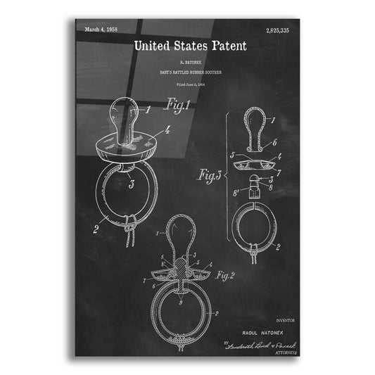 Epic Art 'Baby Pacifier Blueprint Patent Chalkboard,' Acrylic Glass Wall Art,12x16x1.1x0,18x26x1.1x0,26x34x1.74x0,40x54x1.74x0