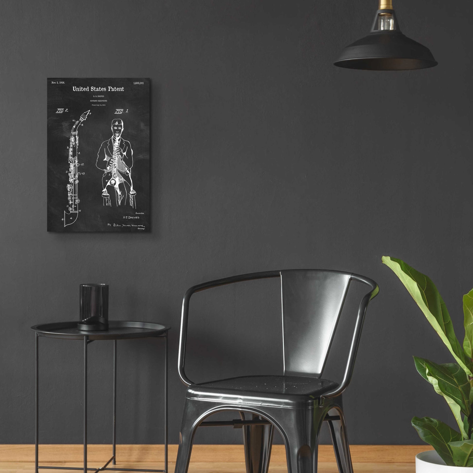 Epic Art 'Soprano Saxophone Blueprint Patent Chalkboard,' Acrylic Glass Wall Art,16x24