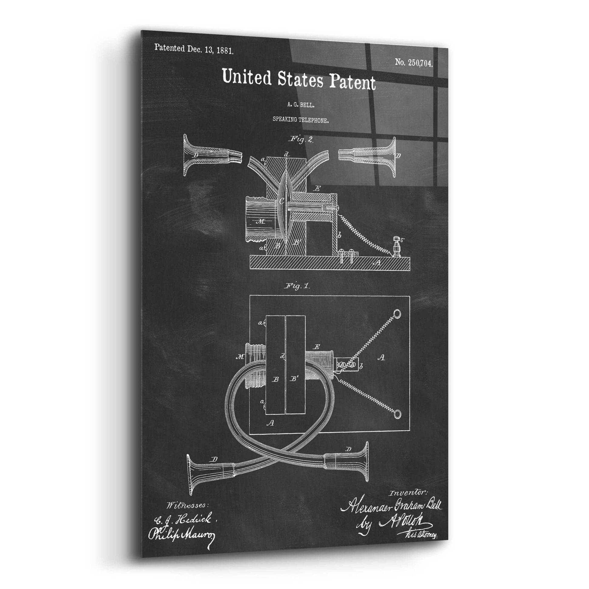 Epic Art 'Speaking Telephone Blueprint Patent Chalkboard,' Acrylic Glass Wall Art,12x16