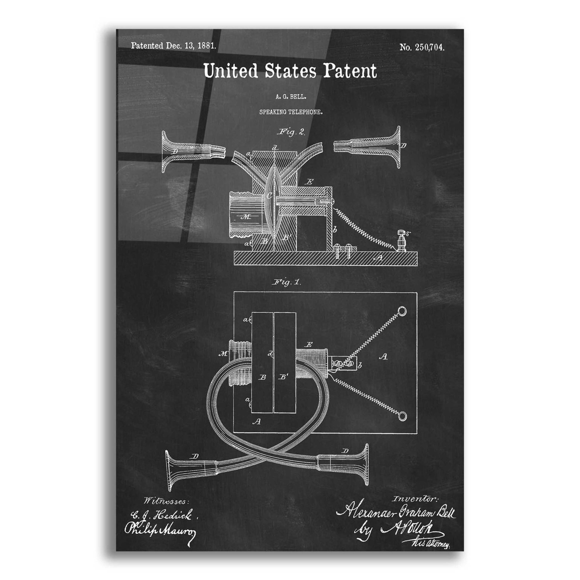 Epic Art 'Speaking Telephone Blueprint Patent Chalkboard,' Acrylic Glass Wall Art,12x16