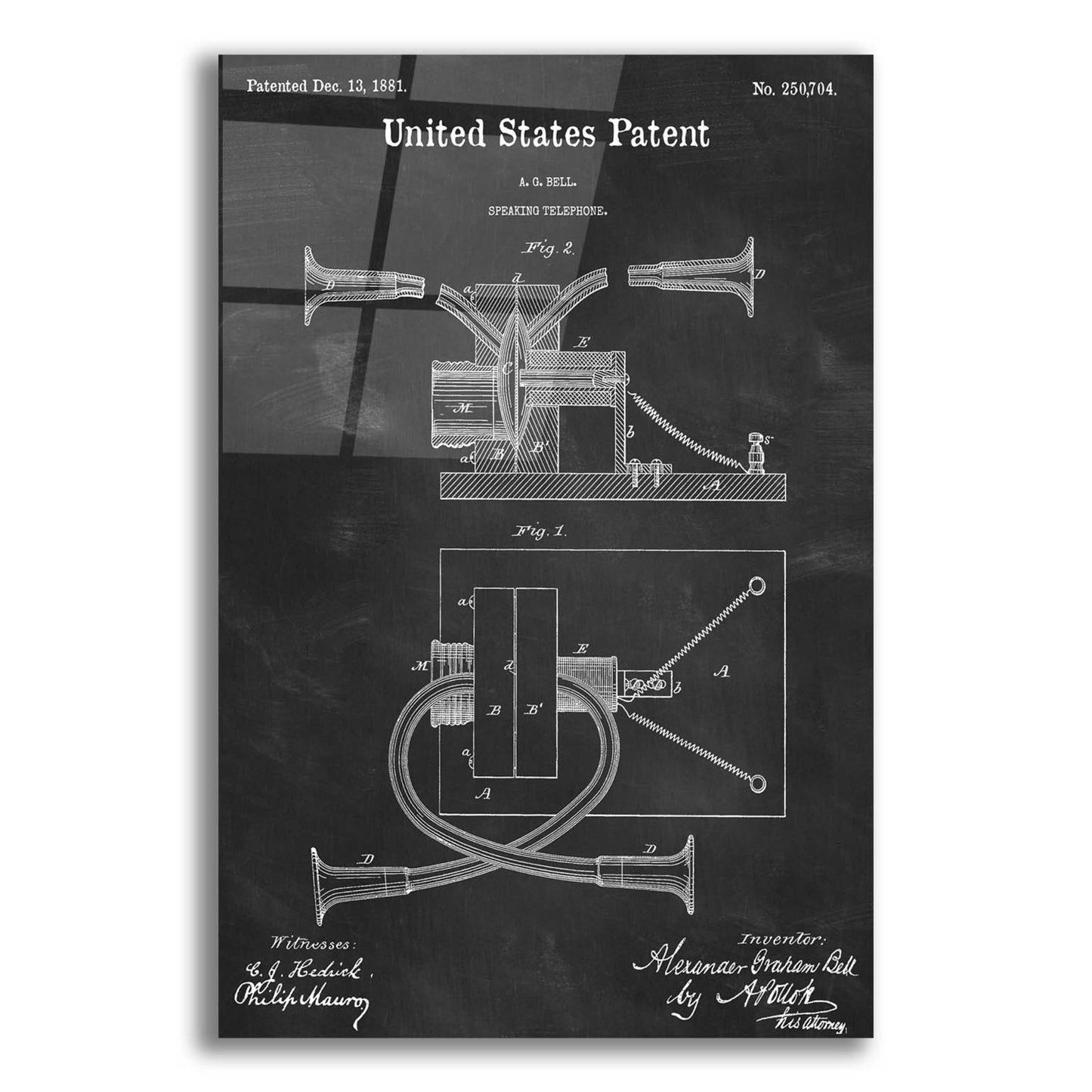 Epic Art 'Speaking Telephone Blueprint Patent Chalkboard,' Acrylic Glass Wall Art,12x16x1.1x0,18x26x1.1x0,26x34x1.74x0,40x54x1.74x0