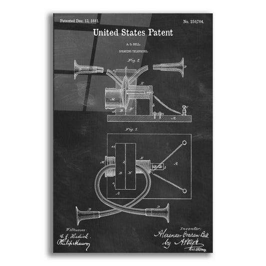 Epic Art 'Speaking Telephone Blueprint Patent Chalkboard,' Acrylic Glass Wall Art,12x16x1.1x0,18x26x1.1x0,26x34x1.74x0,40x54x1.74x0