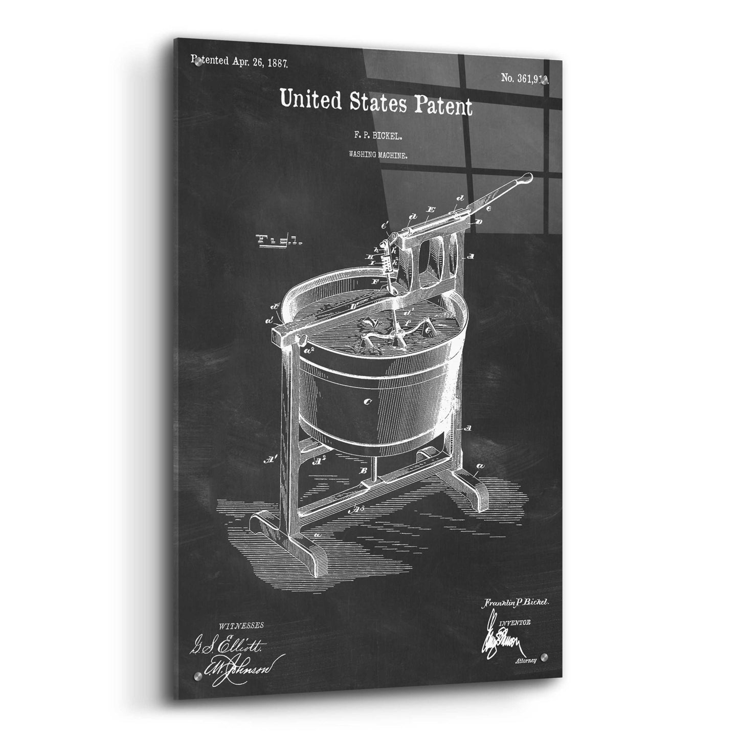 Epic Art 'Washing Machine Blueprint Patent Chalkboard,' Acrylic Glass Wall Art,24x36