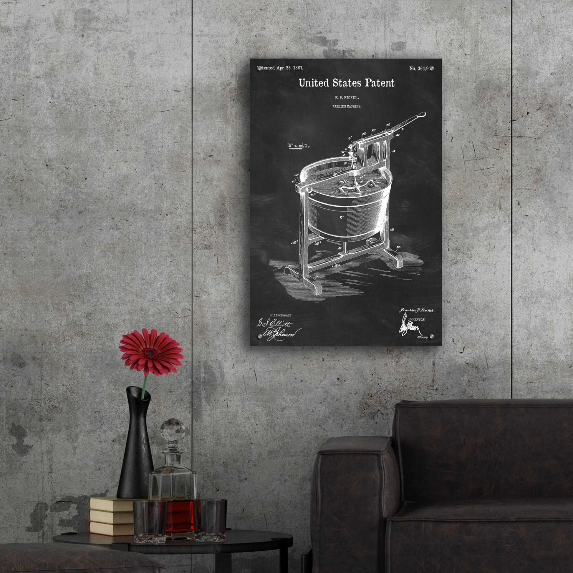 Epic Art 'Washing Machine Blueprint Patent Chalkboard,' Acrylic Glass Wall Art,24x36