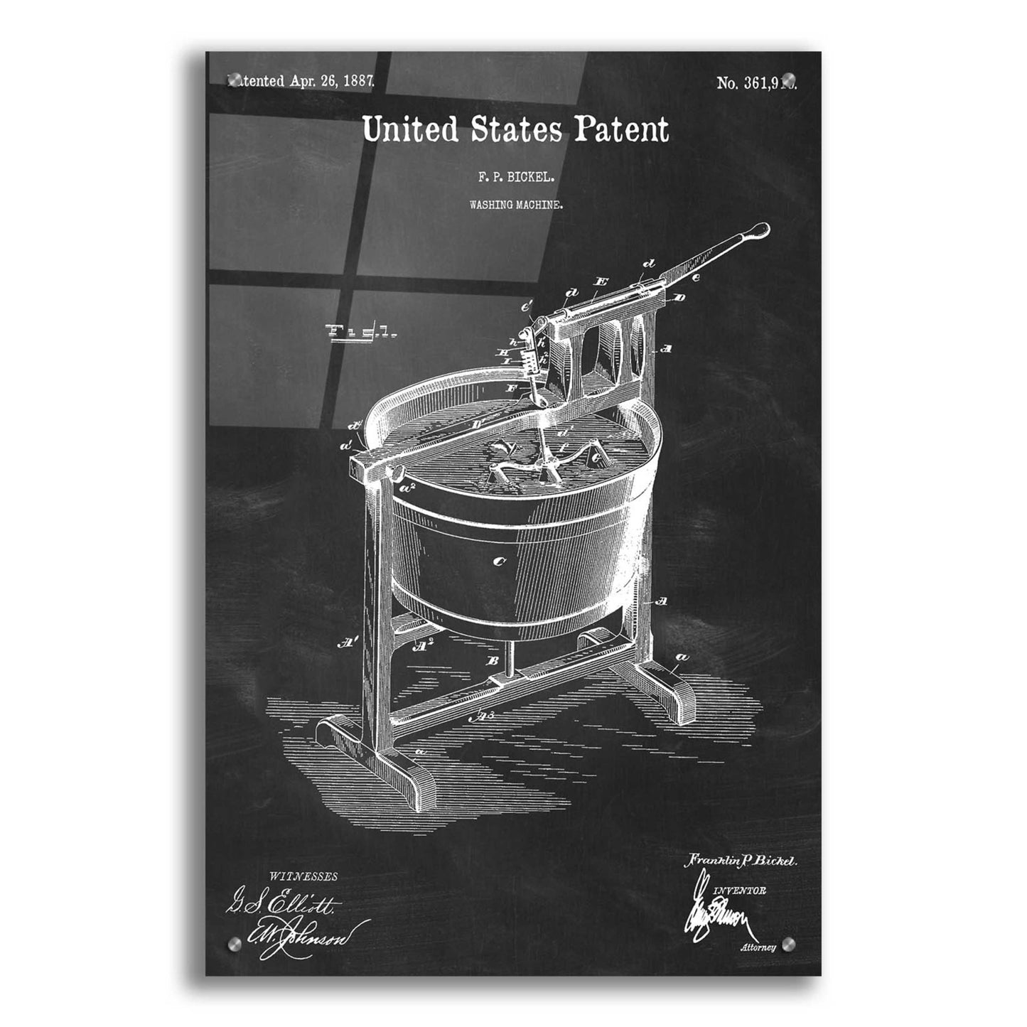 Epic Art 'Washing Machine Blueprint Patent Chalkboard,' Acrylic Glass Wall Art,24x36