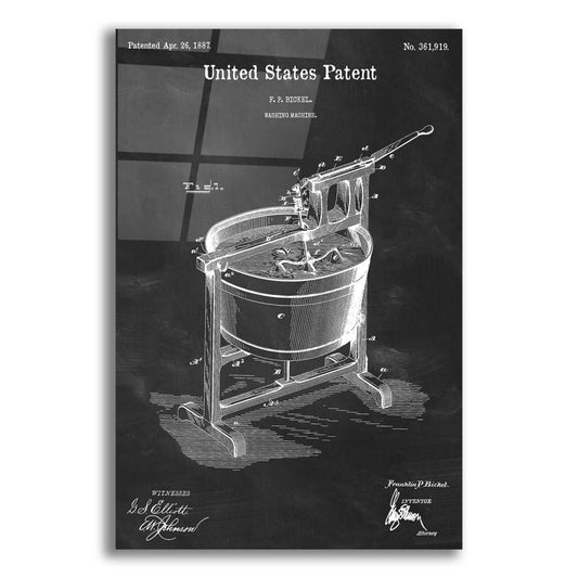 Epic Art 'Washing Machine Blueprint Patent Chalkboard,' Acrylic Glass Wall Art,12x16x1.1x0,18x26x1.1x0,26x34x1.74x0,40x54x1.74x0