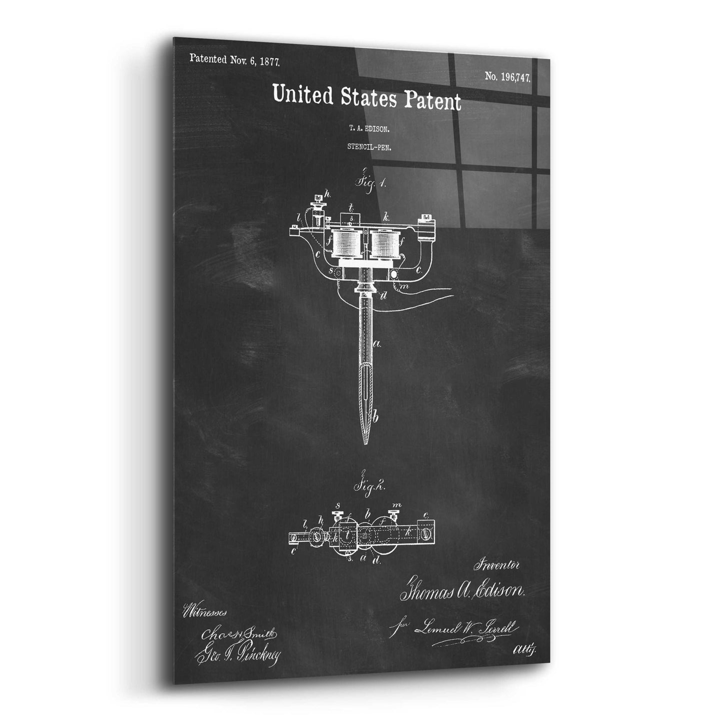 Epic Art 'Tattoo Stencil Pen Blueprint Patent Chalkboard,' Acrylic Glass Wall Art,16x24